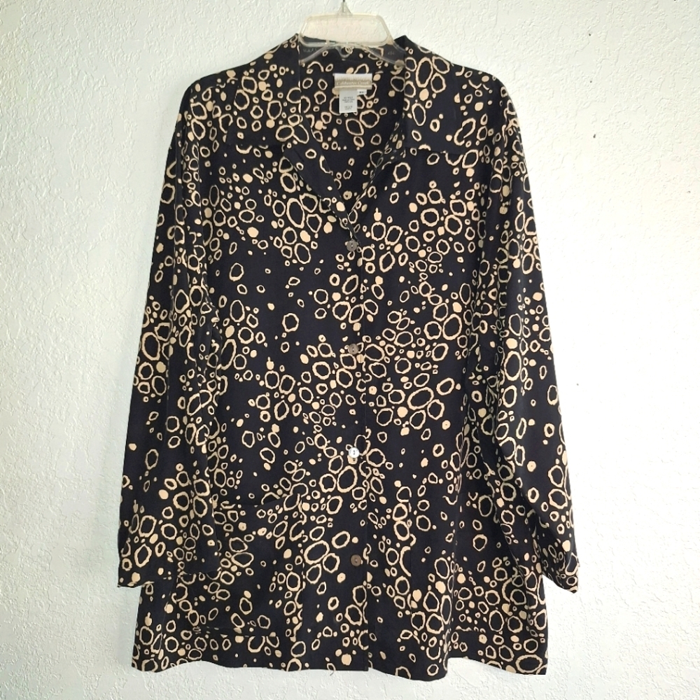 Coldwater Creek Black 100% Silk Long Sleeve Button-Up  Size XL